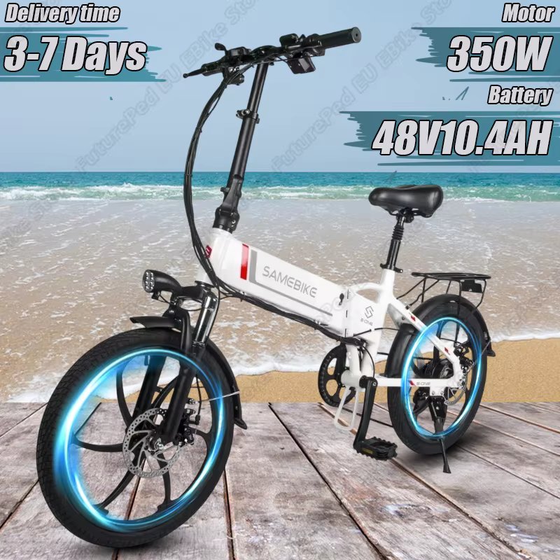 SAMEBIKE Electric Bicycle 350W Brushless Motor 48V10.4AH Removable Lithium Battery Folding E-bike 20-In Tire Mini Electric Bike