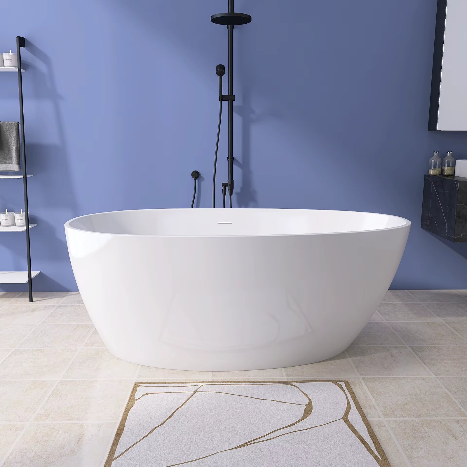 55" Acrylic Free Standing Tub - Classic Oval Shape Soaking Tub, Adjustable Freestanding Bathtub with Integrated Slotted Overflow