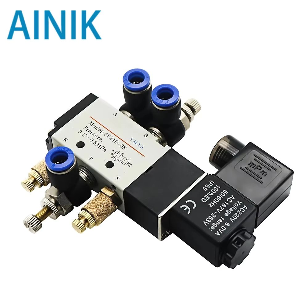 Pneumatic Electric Solenoid Valve 4V210-08 5 Way 2 Position Control Air Gas Magnetic Valve 12V 24V 220V 4mm-12mm Hose Fittings