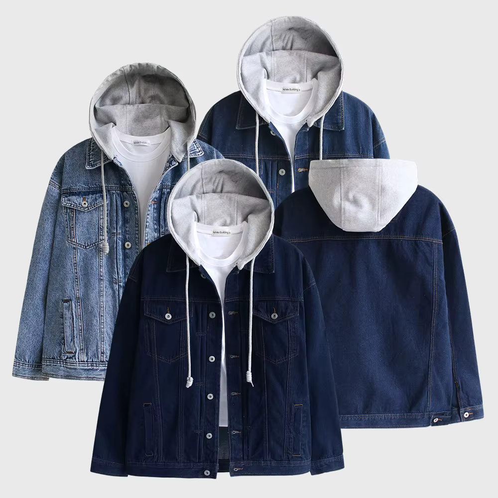 Men's Blue Jacket overfitting Washing Hood with removable Tracker Denim Jacket