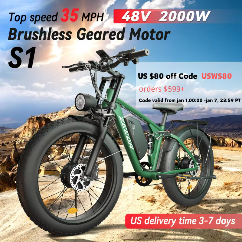 Zeegr S148v  E-Bike Dual 2000W Fat tire Ebike 8 Speed Snow Beach Bike 26*4.0 Fat Tire Taurus Electric Bicycles Full Suspension