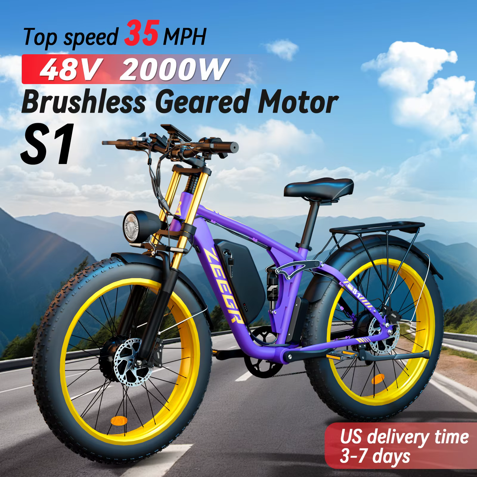 Zeegr S1 Electric Mountain Bike - Dual Motor, Full Suspension, 35MPH Speed, 80 Mile Range, Perfect for Off-Road Adventures