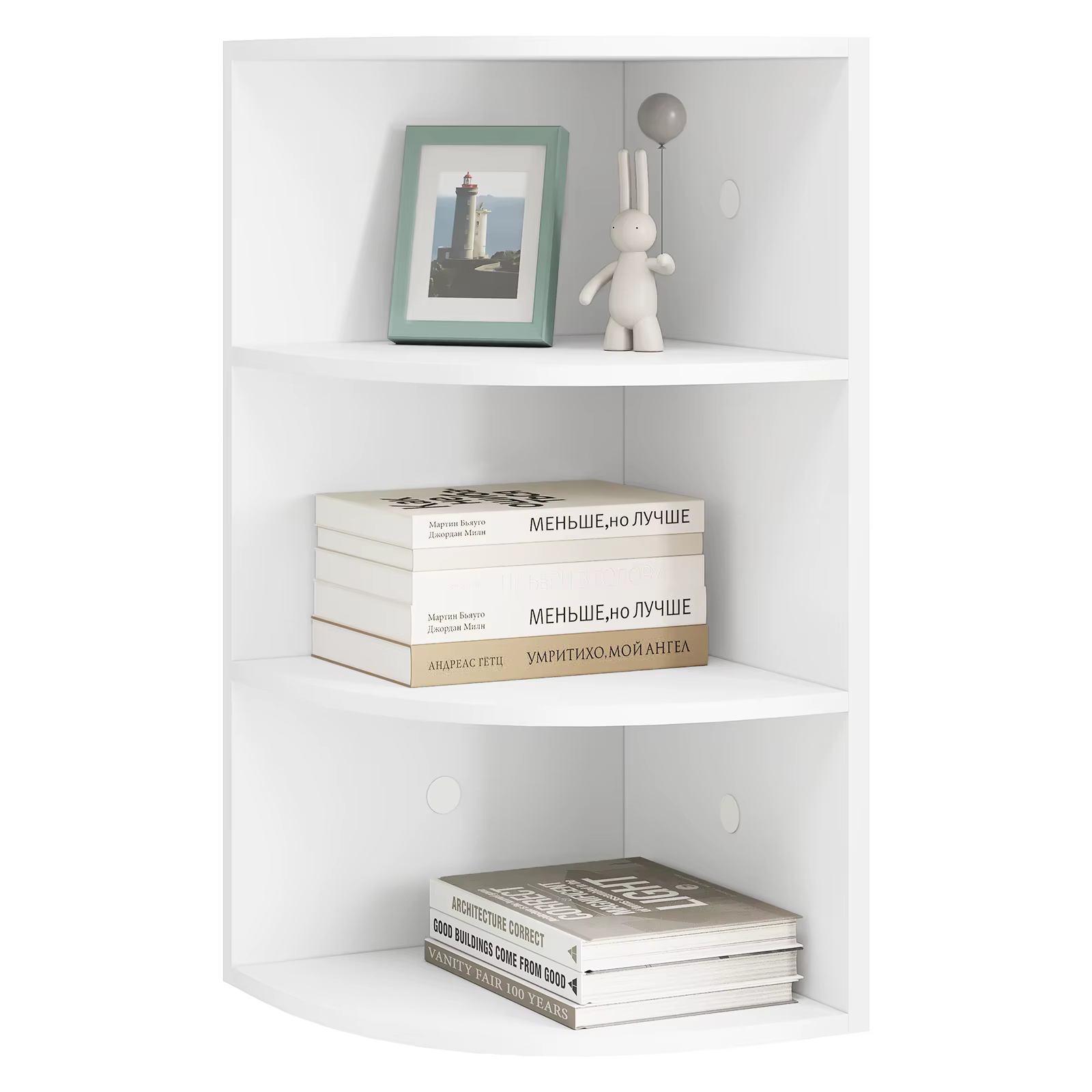 4 Tier Bookcase Kitchen Corner Shelf White Wall Shelf Hanging Bookshelf for Entrance Living Room Bedroom Office Organizer