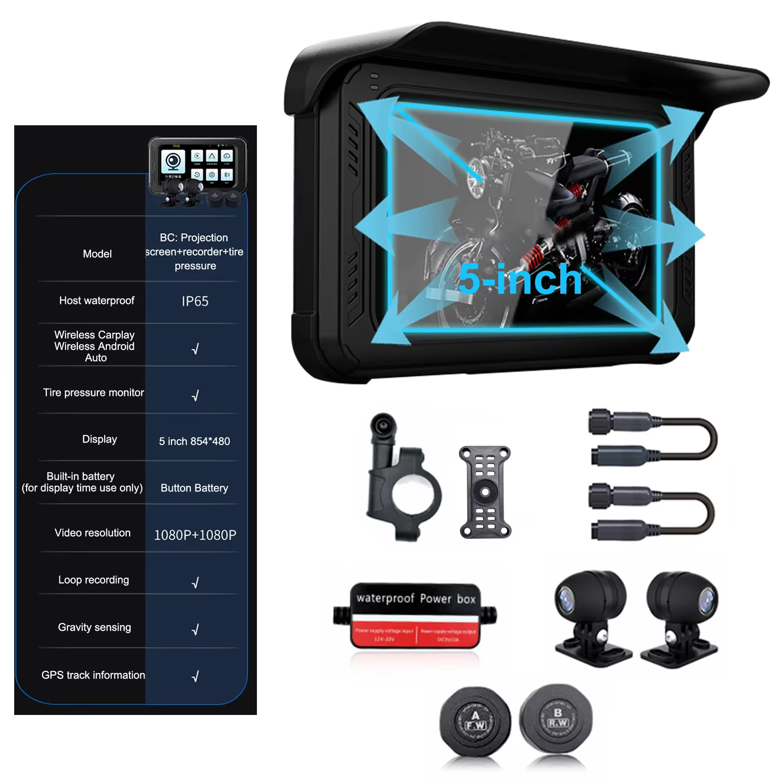 Portable 3 inch IP67 Waterproof Motorcycle GPS Navigation Wireless Carplay Android Auto DVR Drive Recorder Moto Monitor WIFI