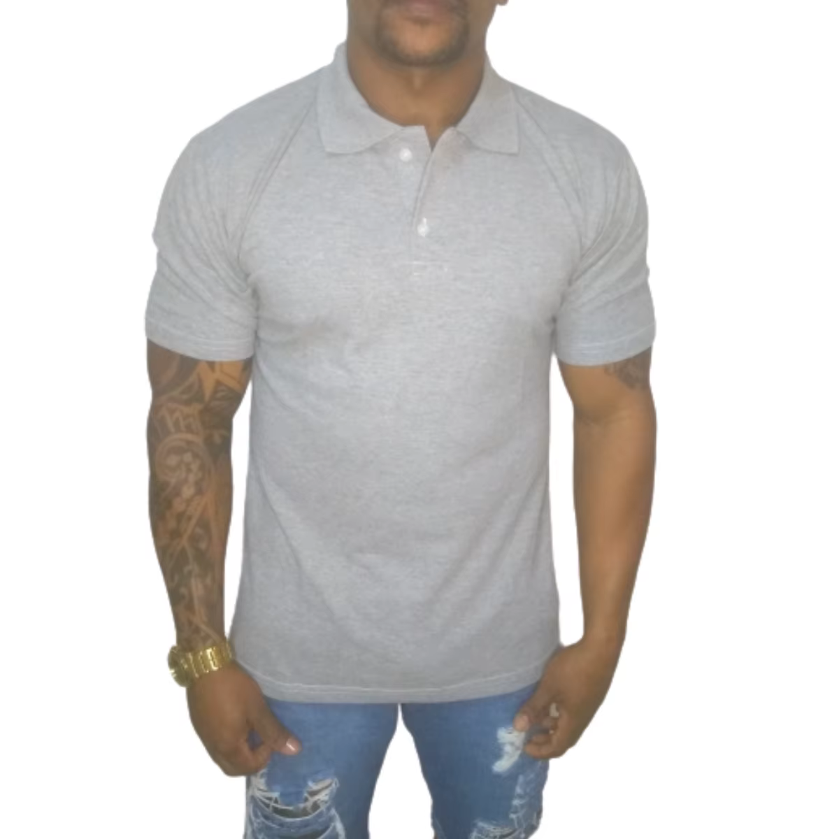 Kit 10 Camisa Gola Polo Mescla Cinza para Uniforme Algodão Sem Bolso Lisa  Básica Manga Curta Original