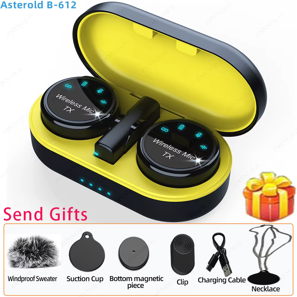 New Magnetic Wireless Lavalier Microphone Noise Canceling Necklace Windproof Cap Audio Video Recording Microphone for Smartphone