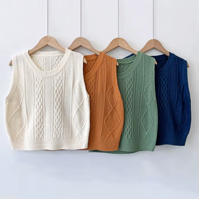 Best Women's Vest Round Cable Bas KNit Vest Round