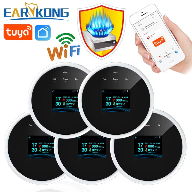 EARYKONG Wifi Natural Gas Sensor Combustible Household Smart LPG Gas Alarm Detector Leakage Sensor Wifi Temperature Detectors