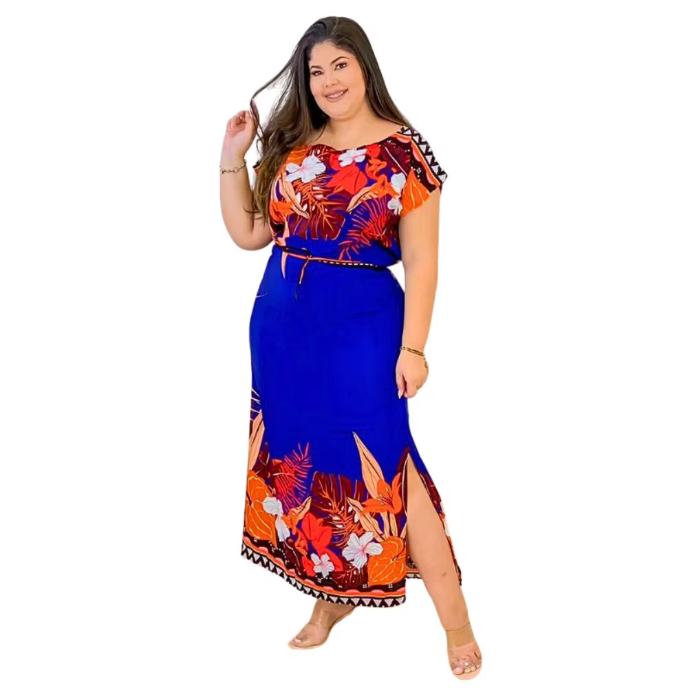 Vestido Plus Size Laço Elástico Na Cintura Viscose Soltinho