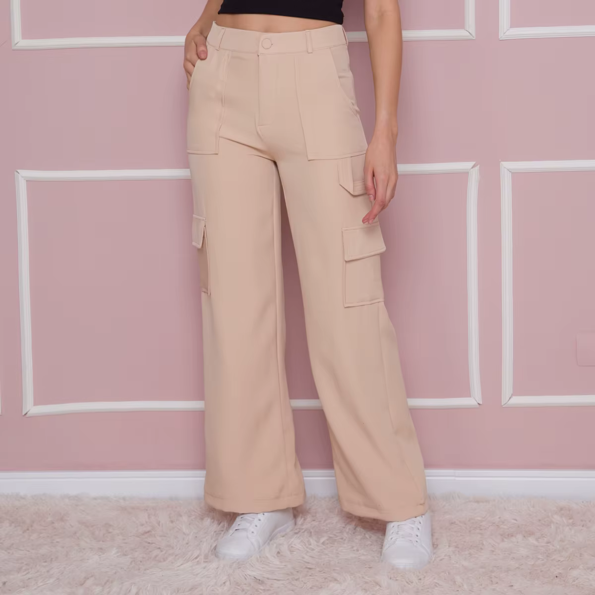 Straight Leg Elastic Waist Lisa Pants With Tailor Pocket
