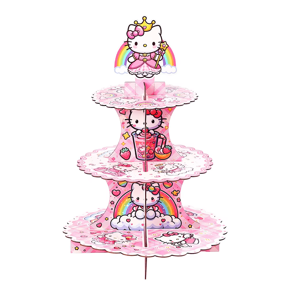 HelloKitty Party Decoration 3 Layer Cake Stand For Birthday Party Cake Cupcake Wrappers Toppers Hello Kitty Dessert Cake Rack