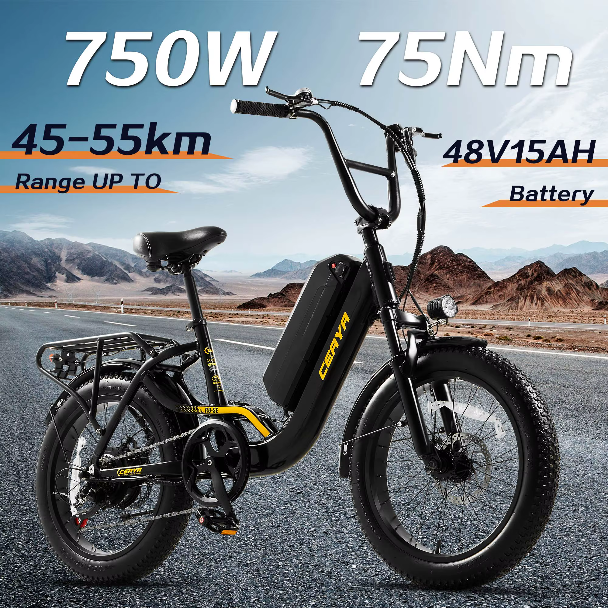 2024 CEAYA R8-SE 48V15AH 20*3.0 INCH ELECTRIC BIKE FAT TYRE 750W 40Km/h Removable Battery 7 Speed E-bike Electric City Bike