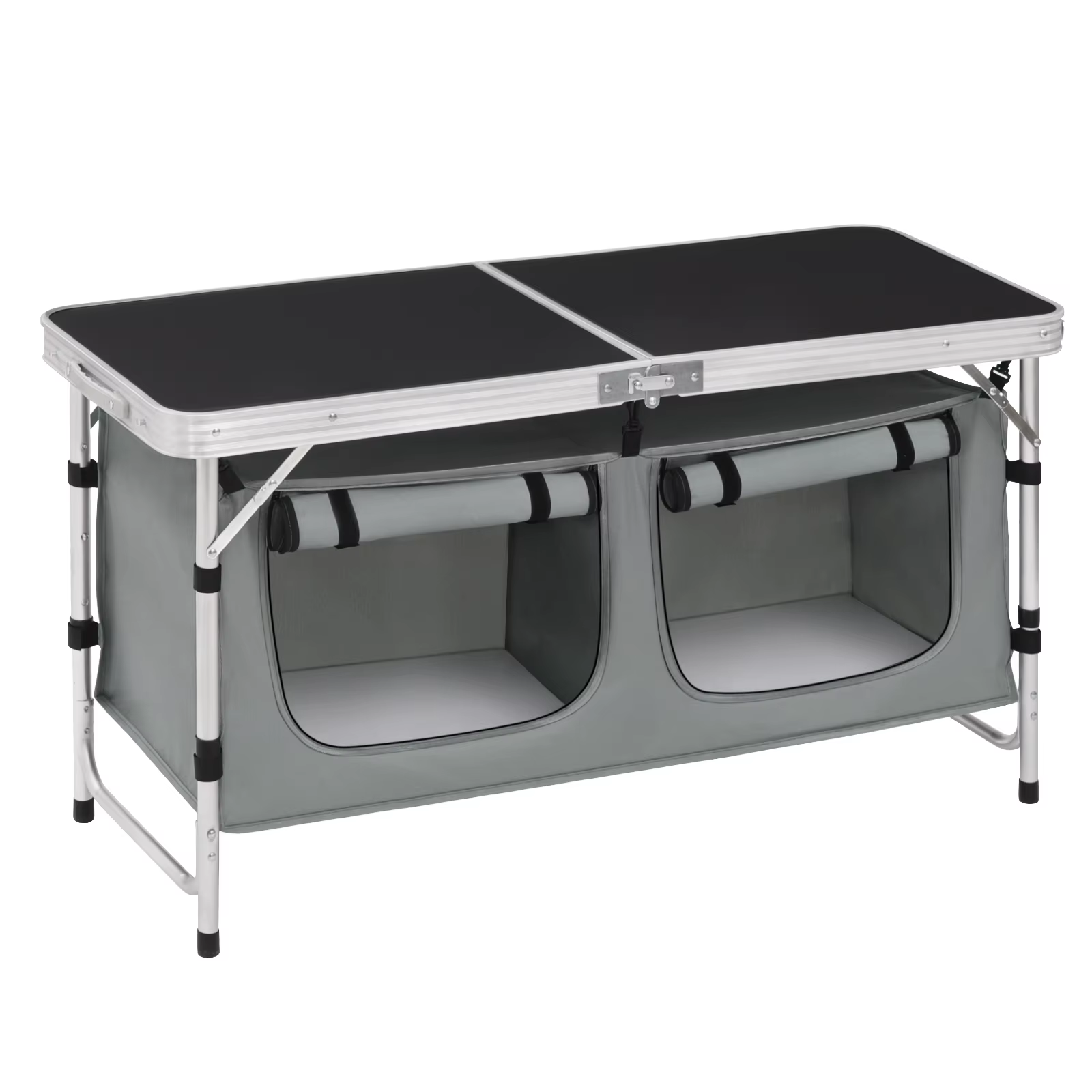 Folding Picnic Table Aluminum Suitcase Table with Storage Bag Cupboards Height-Adjustable Camping Table for Outdoor garden BBQ