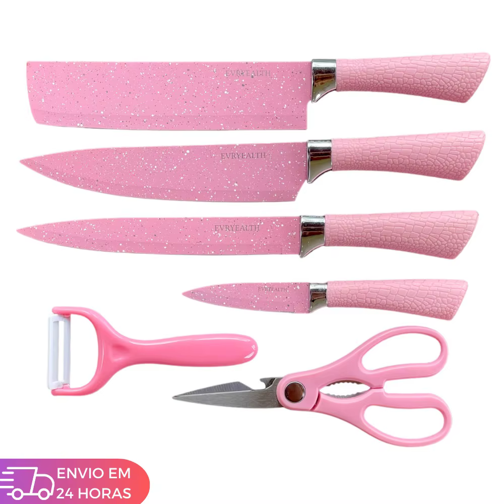 Jogo De Facas Inox  Descascador E Tesoura 6 Peças