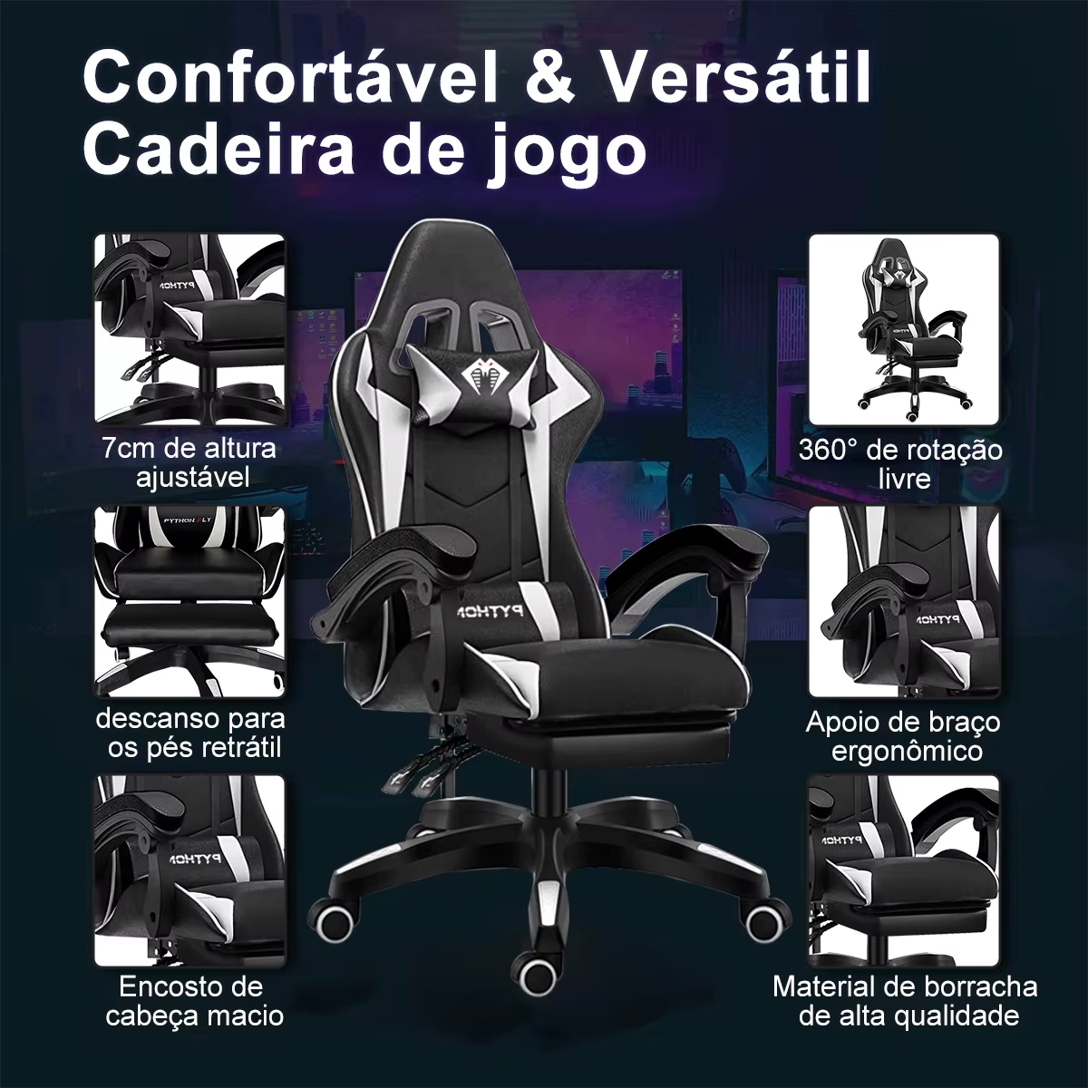 High-end Gaming Chair, Ergonomic, Height-adjustable, Flat, Foot-rest Chair (Black)