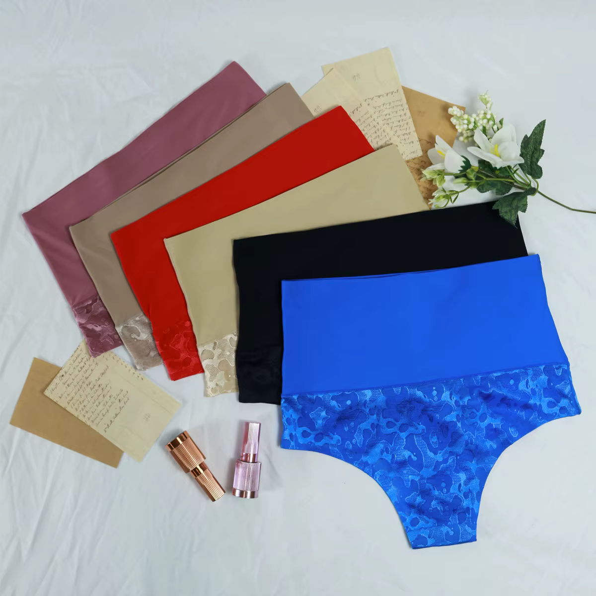 KITT Panties 3 PCs Women Lace Lingerie High Waist Lace Detail Comfortable National Shipping Assorted Colors