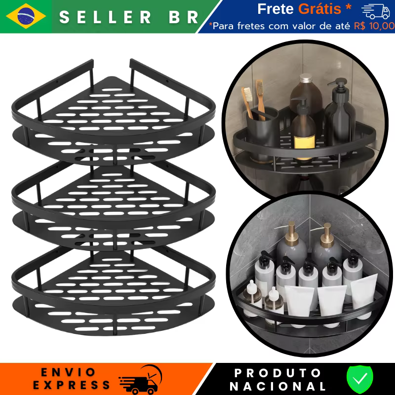 3 Kit Aluminum Organizer Shelf Corner Holder Sticker For Bathroom Cream Soap Kitchen Bath Rack