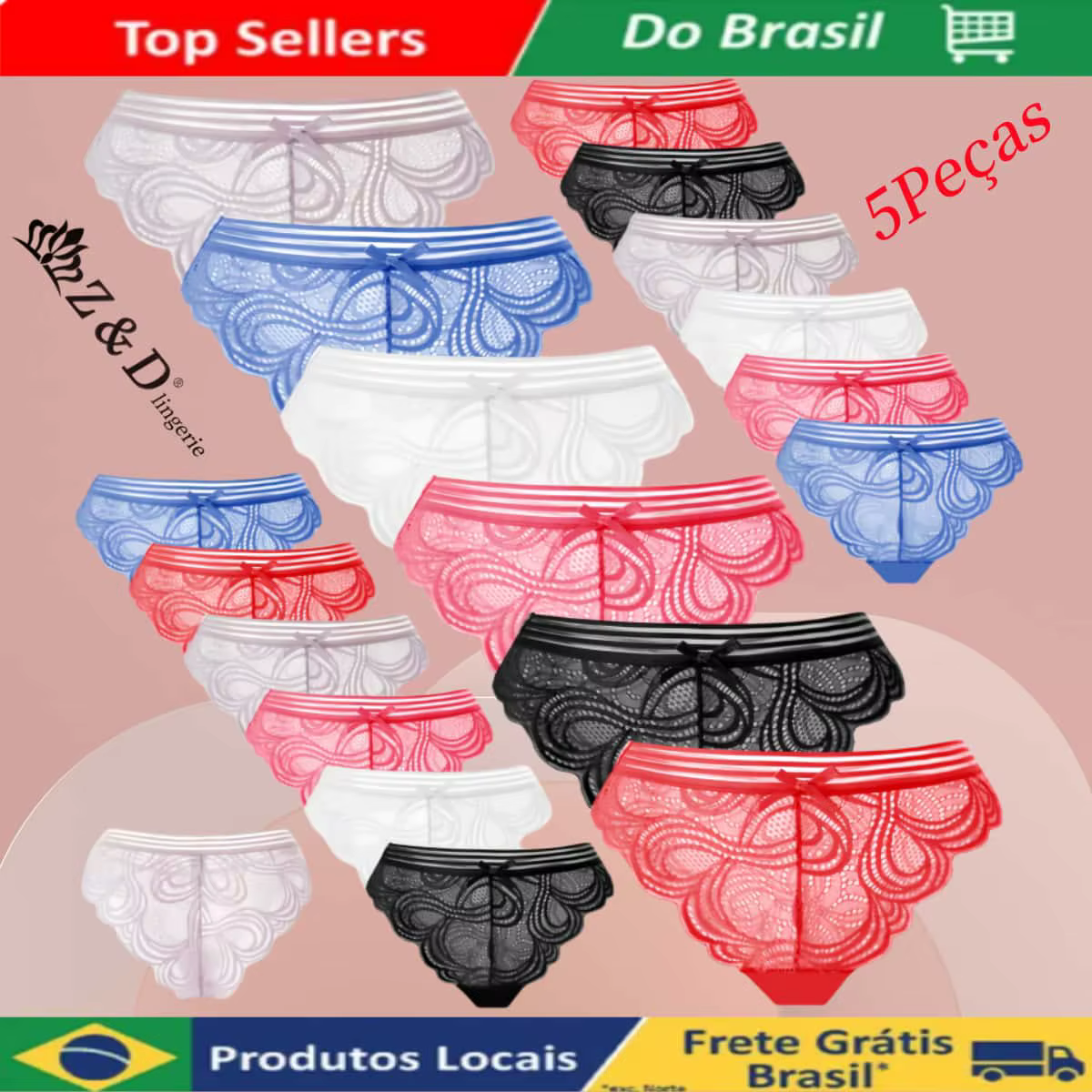 Kit5 Pieces Z & D Lingerie Panty With Lace Thong 606