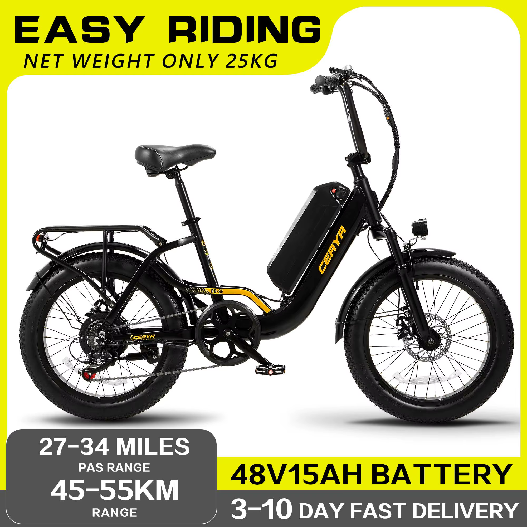 2024 CEAYA R8-SE 48V15AH 20*3.0 INCH ELECTRIC BIKE FAT TYRE 750W 40Km/h Removable Battery 7 Speed E-bike Electric City Bike