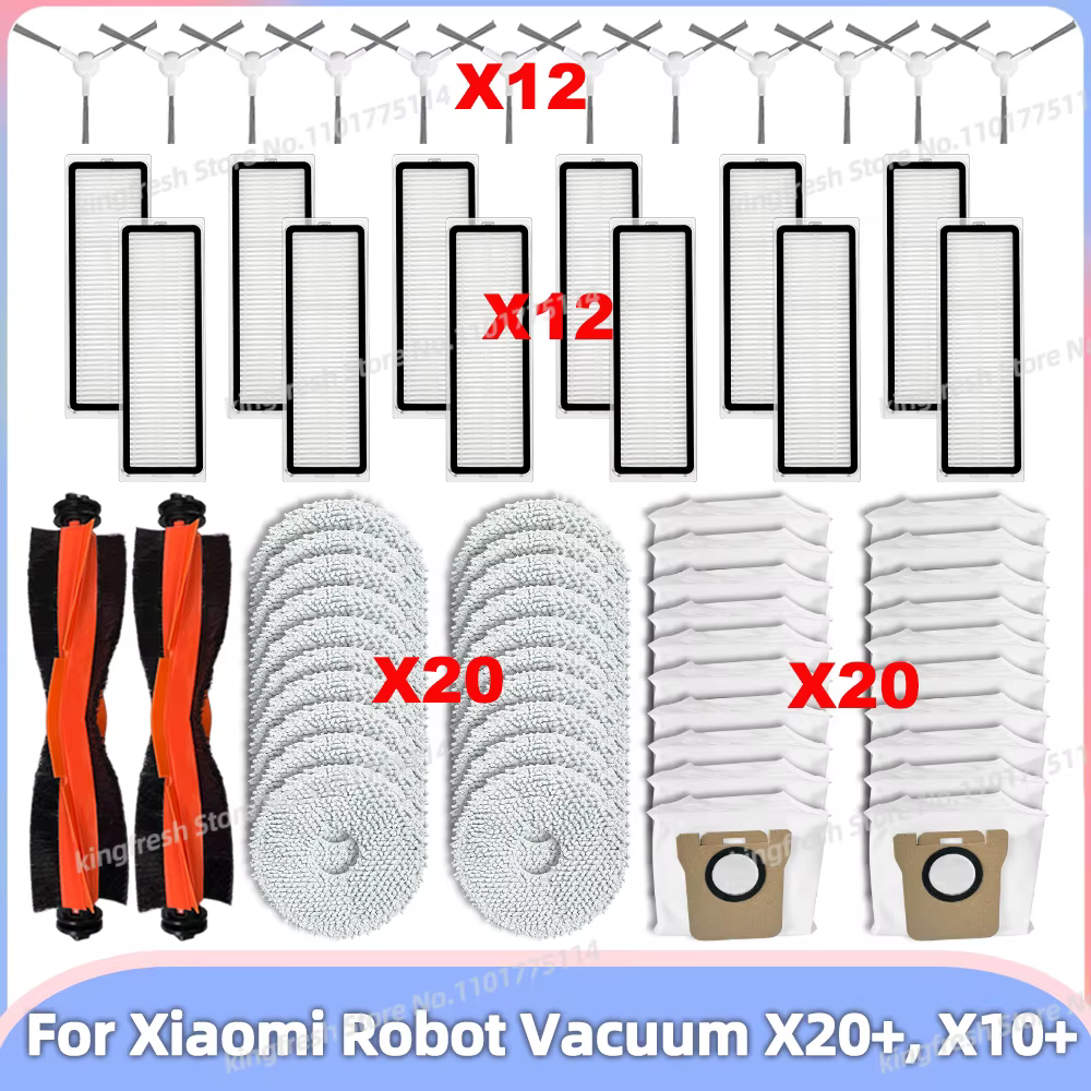 Fit For Xiaomi Robot Vacuum X20+, X10+ / X20 Plus, X10 Plus Parts Roller Side Brush Hepa Filter Mop Cloth Dust Bag Accessories