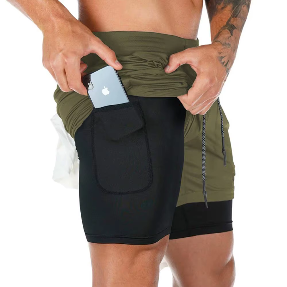 Men's short stretch sports pants with mobile pocket gym fitness crossfit training shorts quick dry