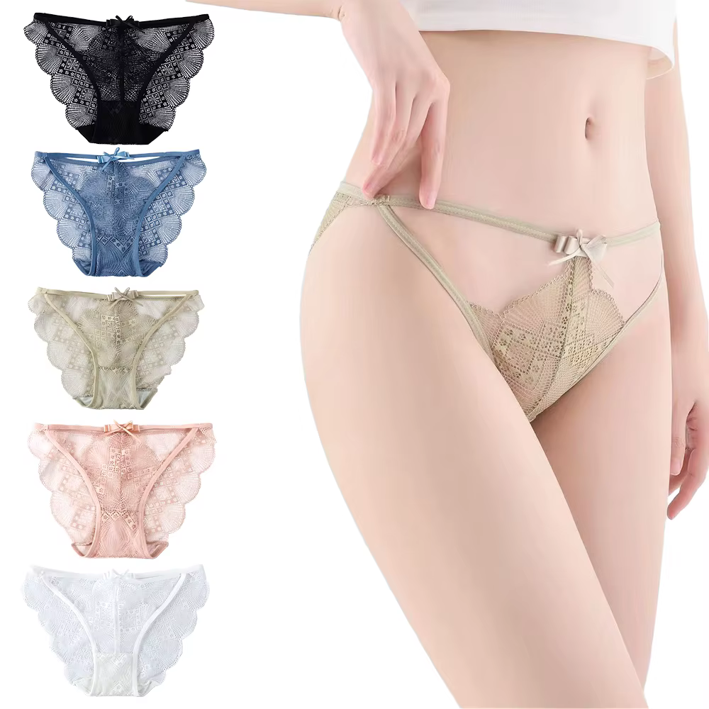 5매세트 씨엘스토리 여성 리본 끈 시스루 티팬티 1201