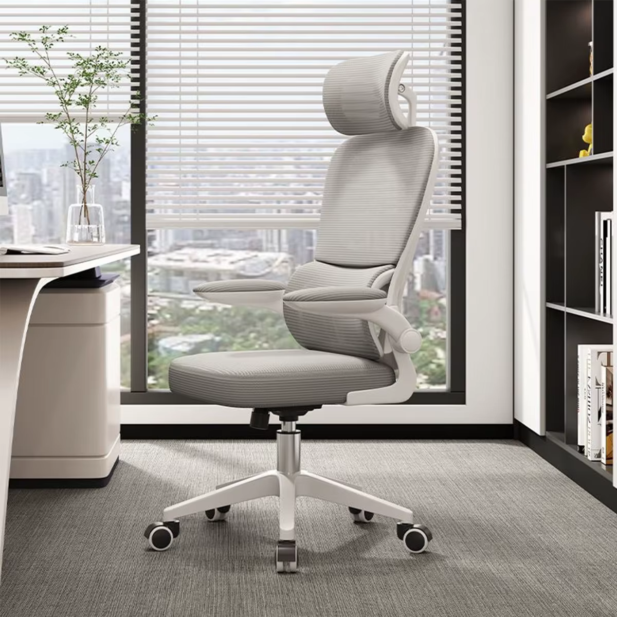 Ergonomic Office Chair, 120kg, Suitable for sedentary office, with waist protector,(off White)