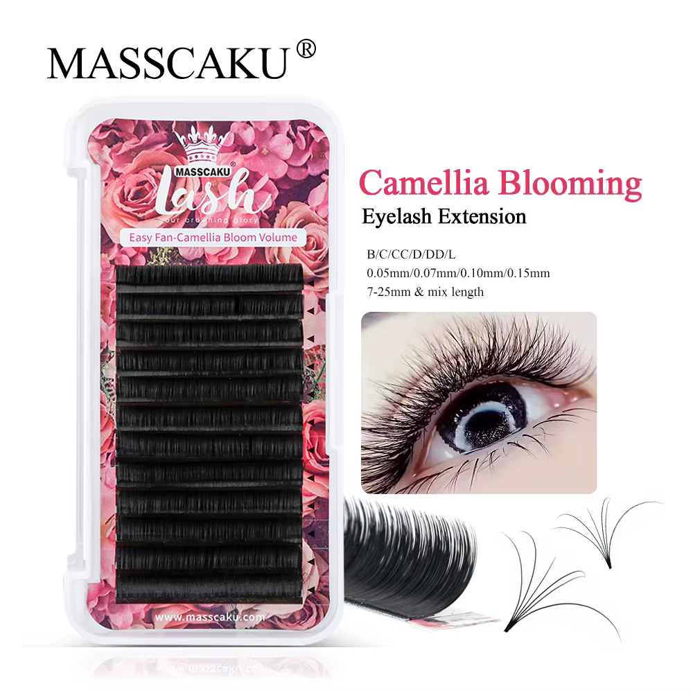 MASSCAKU 3D Effect Professional Fast Flowering Individual Eyelash Extensions Easy Grafting Auto Fans Camellia Blooming Supplies