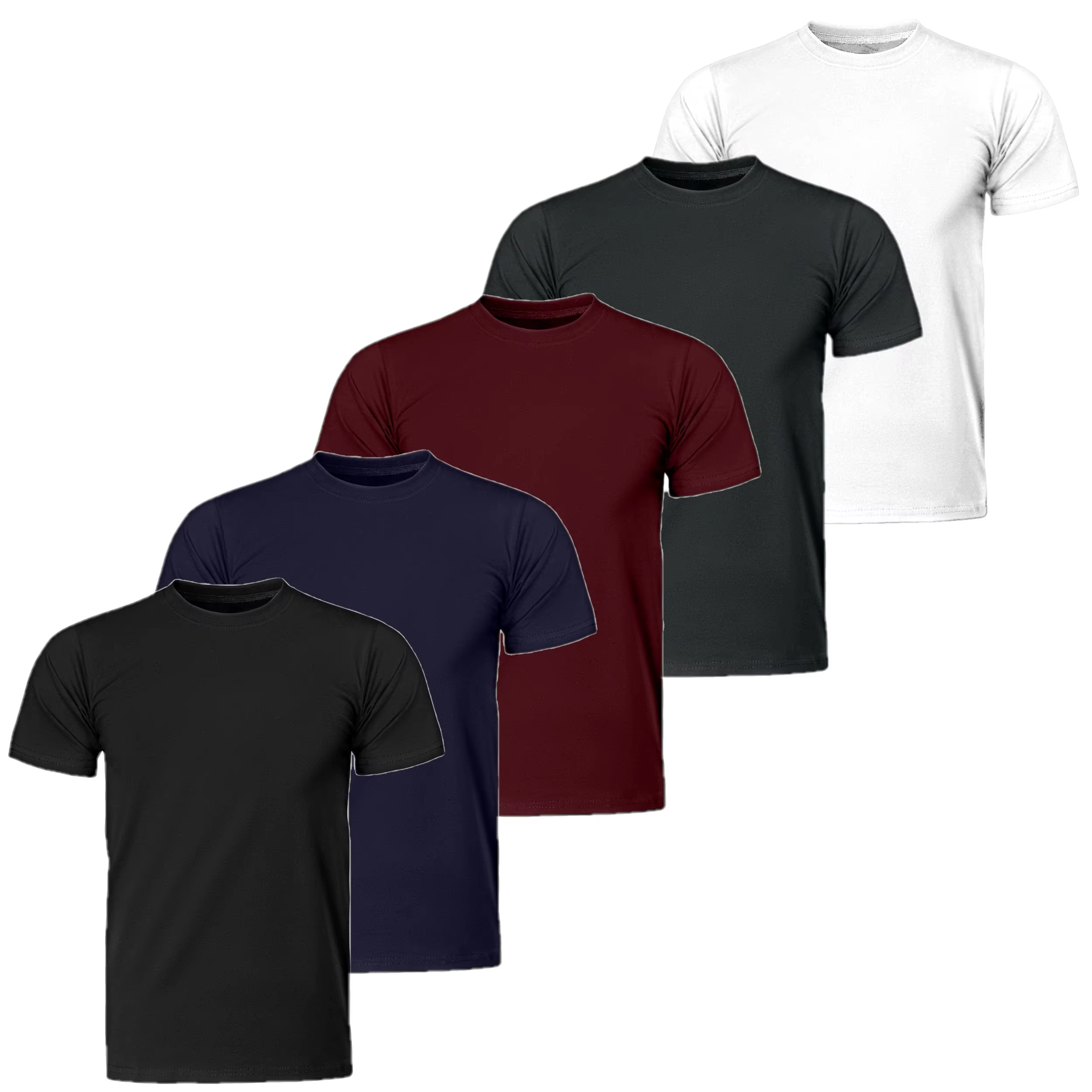 Kit 5 Camiseta Básica Masculina Slim Fit 100% Algodão Fio 30.1 Premium