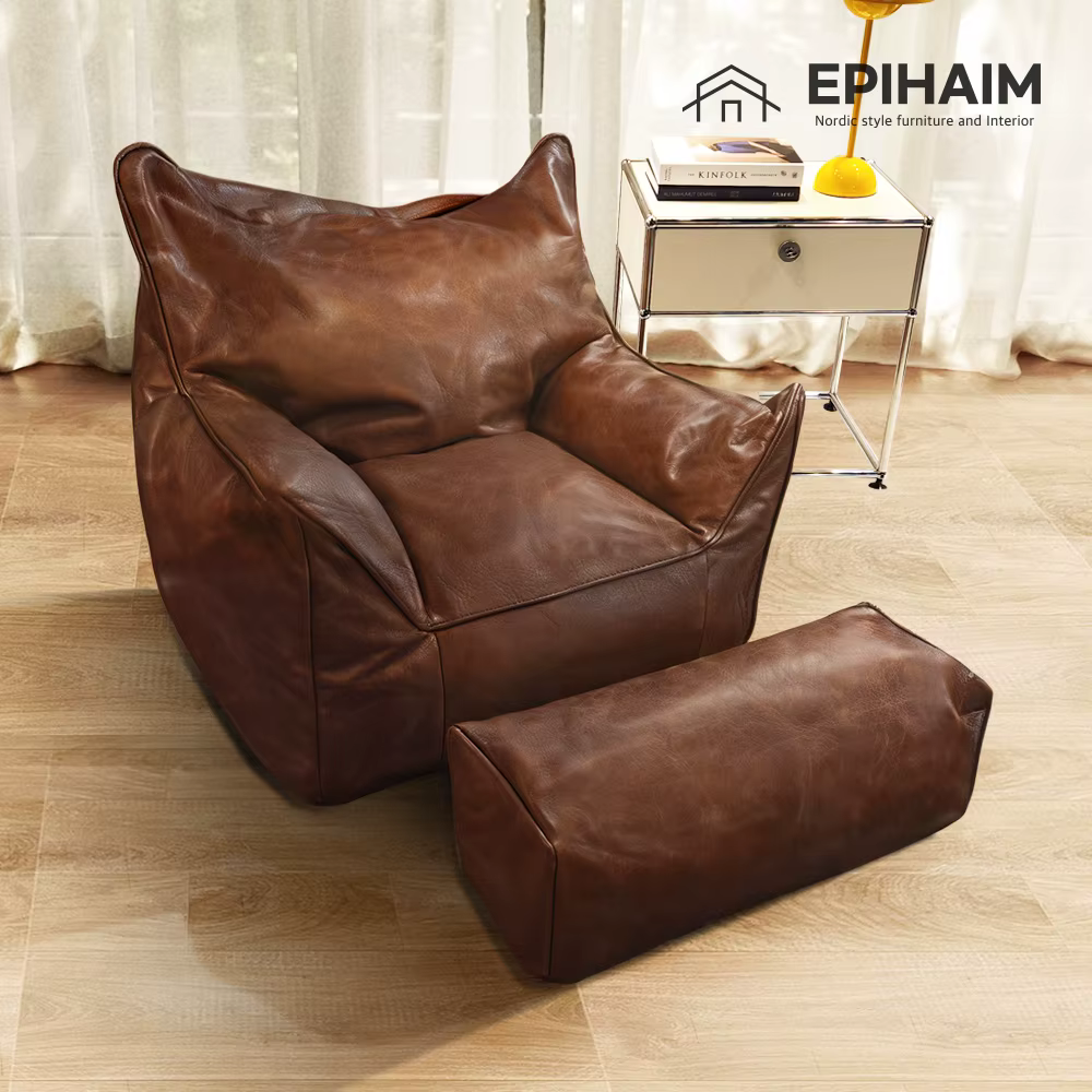 Epih Imford Vintage Empty Bag living room Leather sofa single for 1 person + comfortable classic Retro Lvery with stool digging lazy self-fresh games for Reading