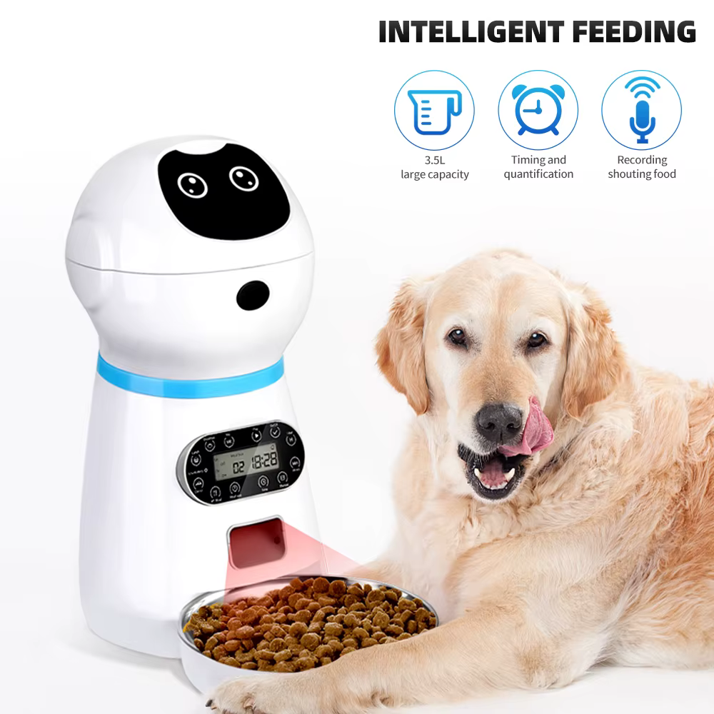 Smart Automatic Pet Feeder Voice Record Stainless Steel LCD Screen Timer Dog Food Bowl Cat Food Container Pet Dispenser 3.5L