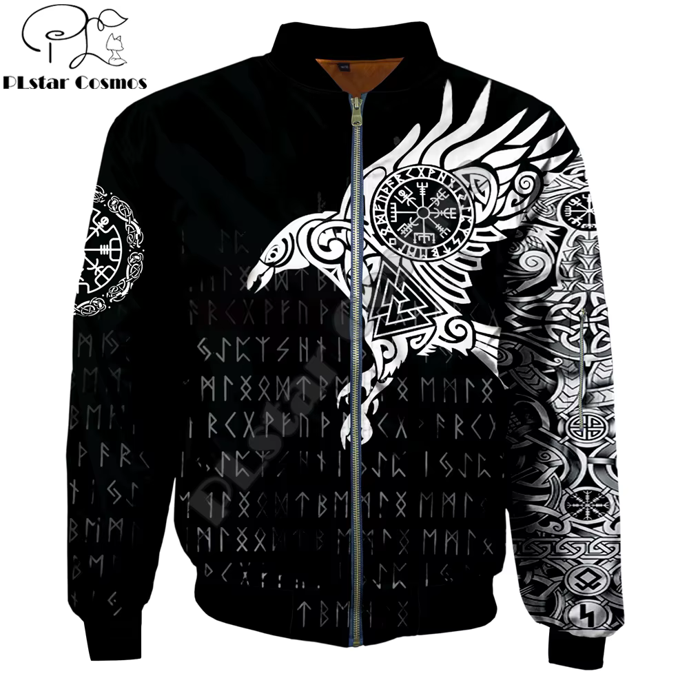 Autumn/winter Brand Men's bomber jackets Muninn Raven of Tattoo Printed 3d Zip Tracksuits coat Unisex Zipper jacket WP03