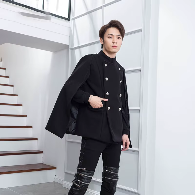 Men's woolen coat autumn winter new Korean version of the fashion men's wear loose double-breasted woolen coat coat fashion