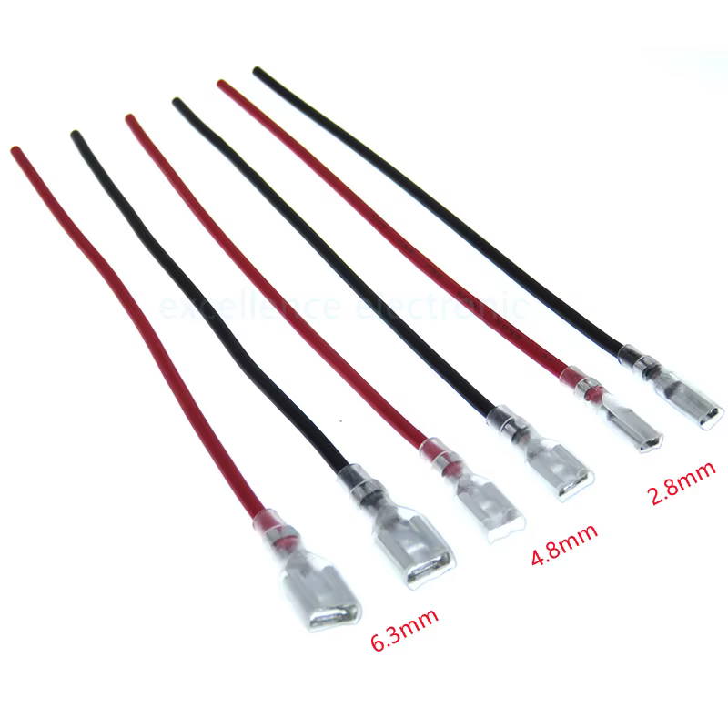 10pcs 2.8/4.8/6.3mm Crimp Terminal Splice Female Spade Connector Splice With Red Black Wire 20cm