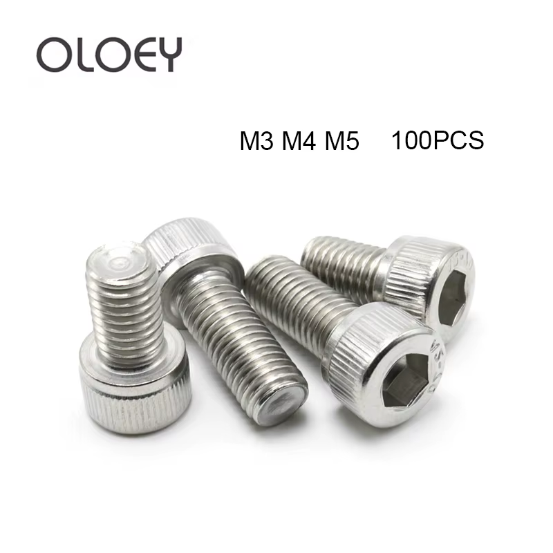 100pcs  M3 M4 M5 304 A2-70 Stainless Steel DIN912 Hexagon Hex Socket Cap Allen Head Bolt Screw Length 4-50mm