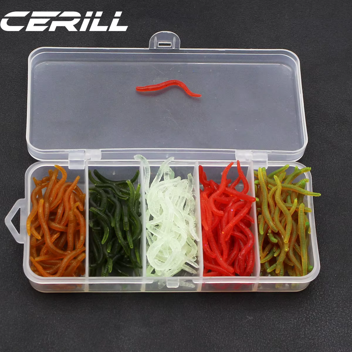 Cerill 200pcs/kit 3.5 cm 0.14 g Earthworm Soft Fishing Lure Lifelike Fishy Smell Worm Bait Silicone Artificial Carp Bass Light