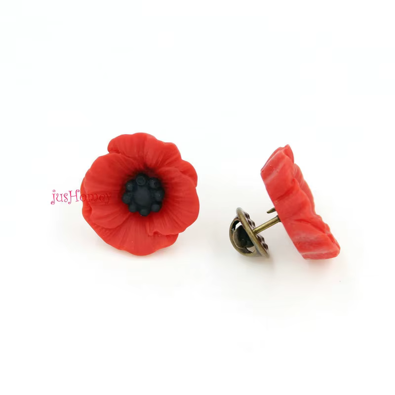 10pcs Resin Red Poppy Flower Brooch 12-23mm Suit Boutonniere Vintage Retro Butterfly Clutch pin UK Remembrance Gift Accessory