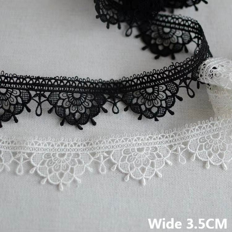 3.5CM Wide Elegant White Black Cotton Embroidered Ribbbon Lace Collar Fringe Trim Curtains Dress Apparel DIY Sewing Decoration