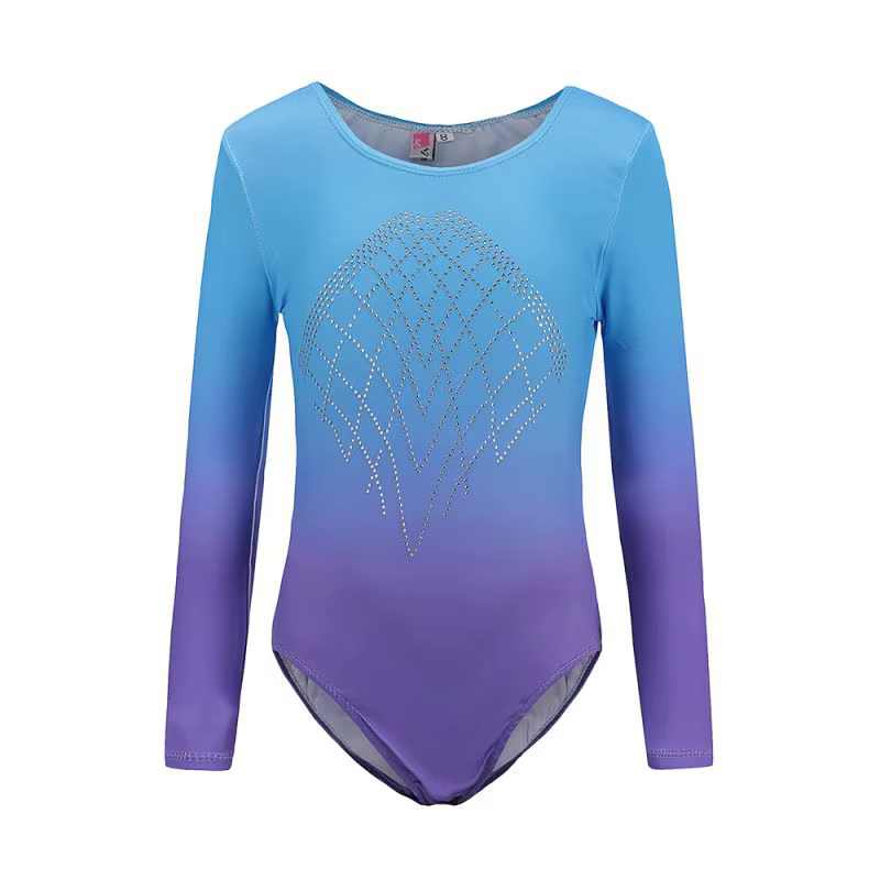 5-12 Years Girls Diamonds Highlights Long Sleeve Gradient Color Bodysuit Ballet Gymnastics Dance Practice Clothes
