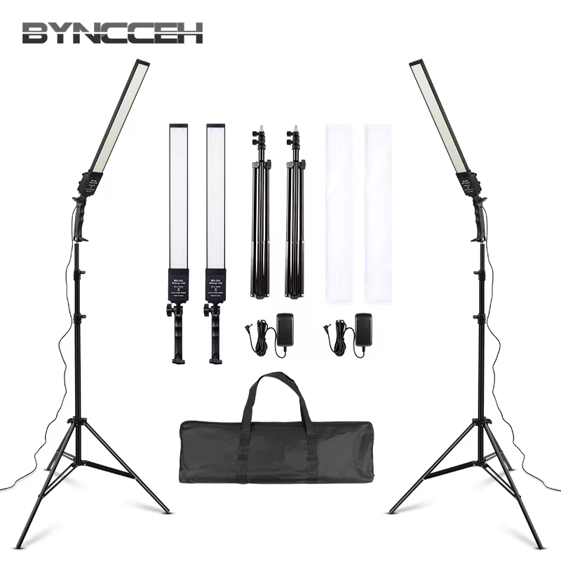Studio Light Kit With Tripod 3200-5500k Adjustable 3 Color Strip Photography Lighting For Video Selfie Fill Light 40cm 2pcs Set