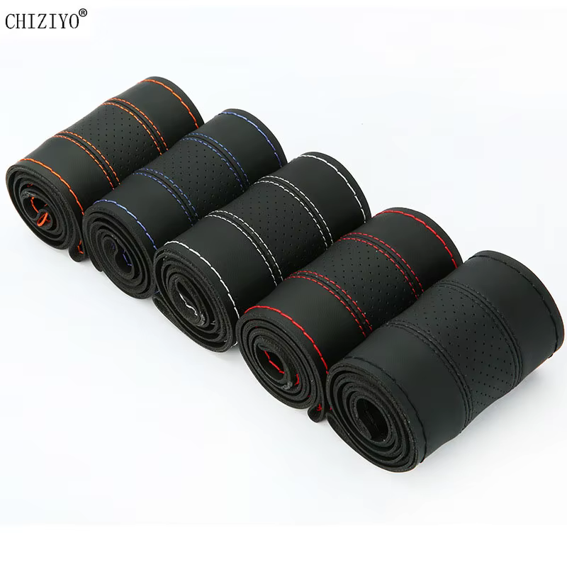 Microfiber Leather Fashion Sports Hand-sewn Steering Wheel Cover DIY Braid Needles Thread Car Grips Four Seasons Applicable