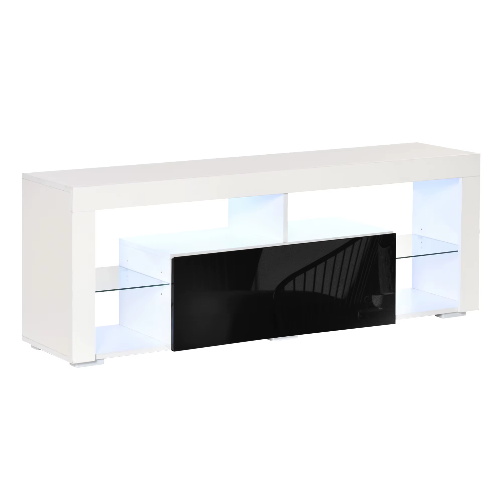 HOMCOM TV cabinet with LED light remote control glass shelves high gloss