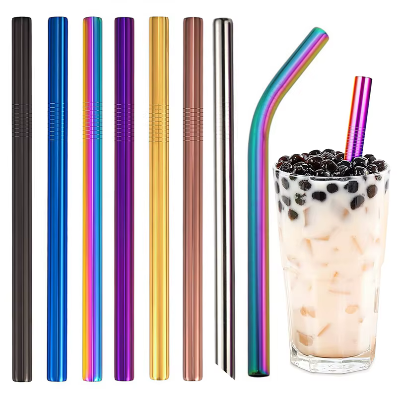 12x215mm Metal Straw 304 Stainless Steel Straws 8.5'' Reusable Drinking Straws for Bubble Tea Boba Smoothies Milkshakes