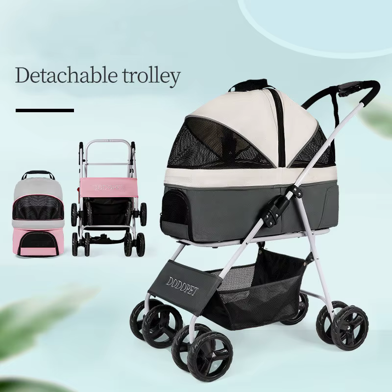 t Stroller Travel Detachable Newborn Cat Stroller Dog Pull Cart Double-layer Lightweight Four-wheel Shock Absorption Folding