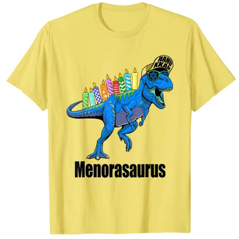 Menorasaurus Rex Menorah Dinosaur Hanukkah Pajama for Boys T-Shirt Christmas Vacation Tee Tops
