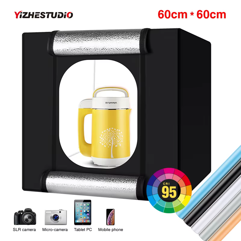 Yizhestudio 60 cm LED light box Folding Photo Studio Softbox light Tent with white yellow black background Accessories box light