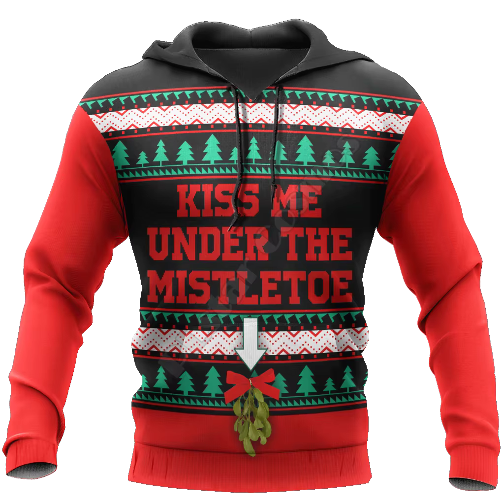 Kiss Me Under The Mistletoe 3D Printed Women Men Christmas Sweater Funny Hoodies/Sweatshirt/Jacket Cosplay Costumes