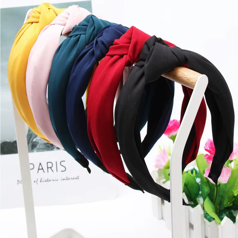 1PC Solid Color Hair Band Knot Headbands for Women Simple Fashion Fabric Hairhoop Wide Side Bezel Girls Hair Accessories