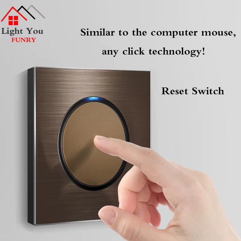 1 2 3 4 Gang 1 Way 2 Way Household Wall Switch Socket Aluminum Brushed Brown Panel LED Indicator Switch 86*86mm