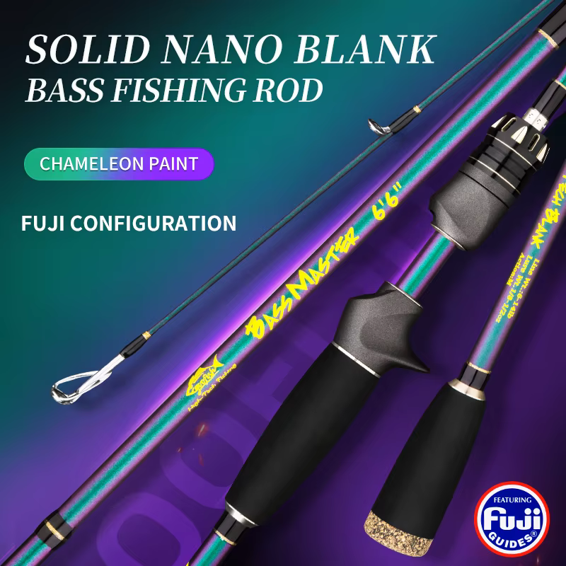 GOOFISH®BassMaster-Bass Fishing Rod Pole with Chameleon Coating, FUJI 6'6 "(195cm One Section), Solid Nano Blank, M/MH Two Actio